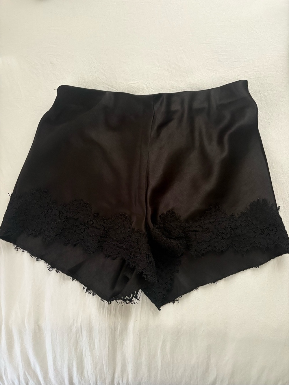 Black Lace-Trim Satin Women’s Shorts